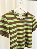 Camiseta de canalé con rayas en rosa, blanco y verde