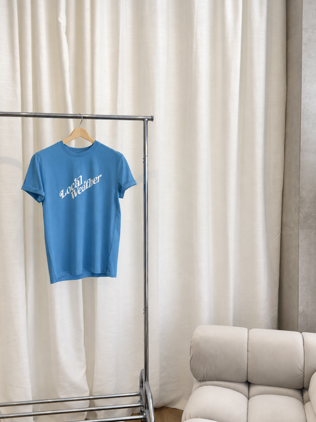 Camiseta azul turquesa de algodón orgánico con logo Local Weather