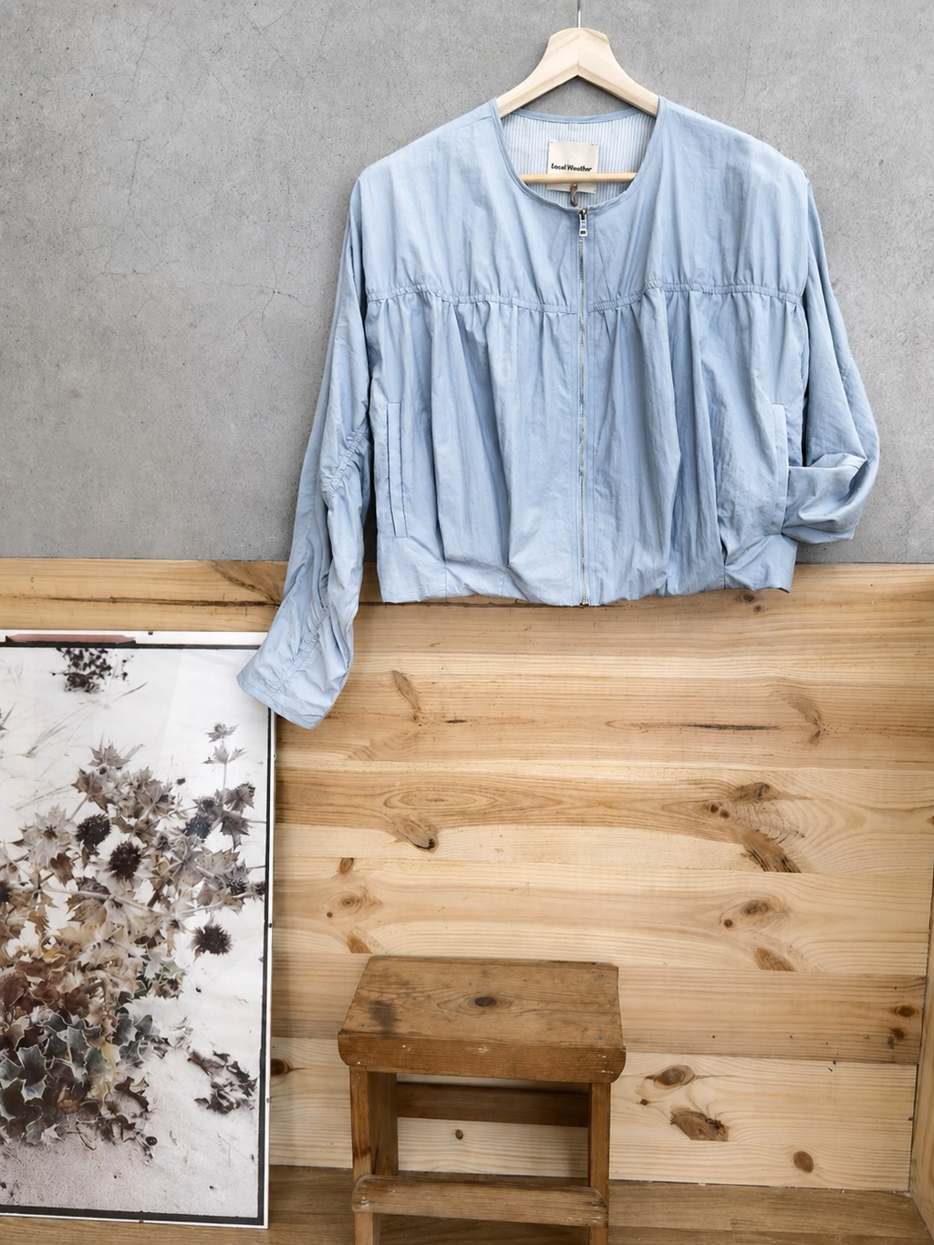 Chaqueta tipo bomber holgada con cremallera en azul grisáceo