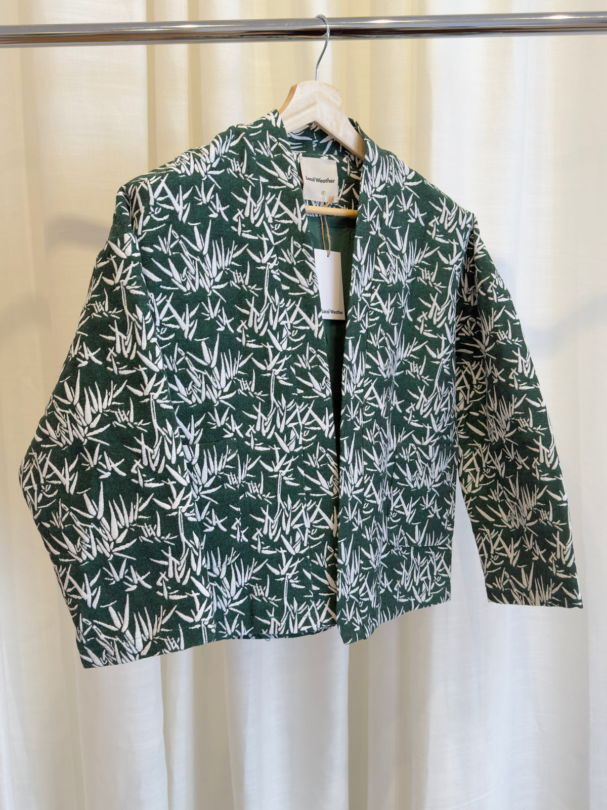 Kimono Corto Estampado Bambú Verde/Blanco